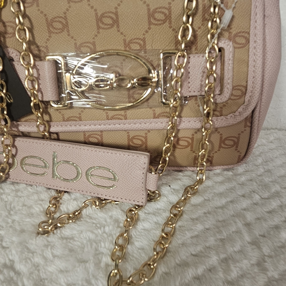 Bebe Beige Crossbody Bag with Gold Chain